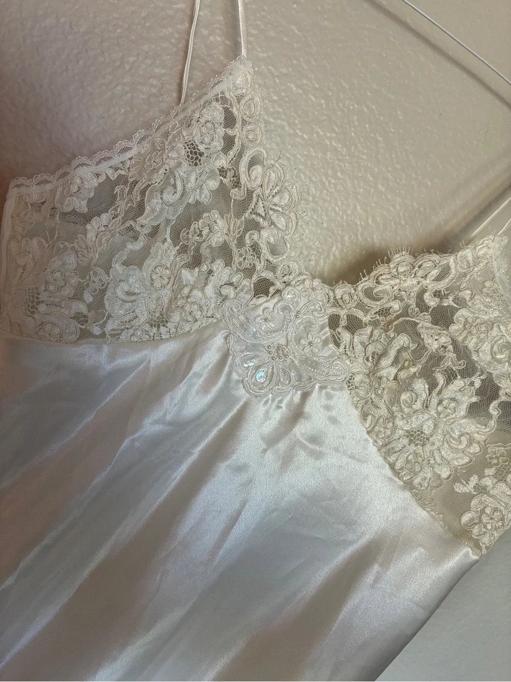 Silky Satin Ivory Lace-Trim Slip Dress Women's Intimates Bridal Babydoll Style - Picture 7 of 9